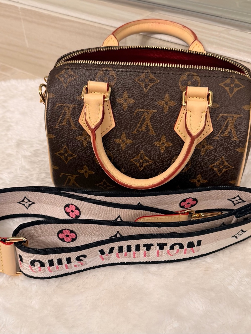 Brown Monogram Mini Bag with Pink-Accent Strap